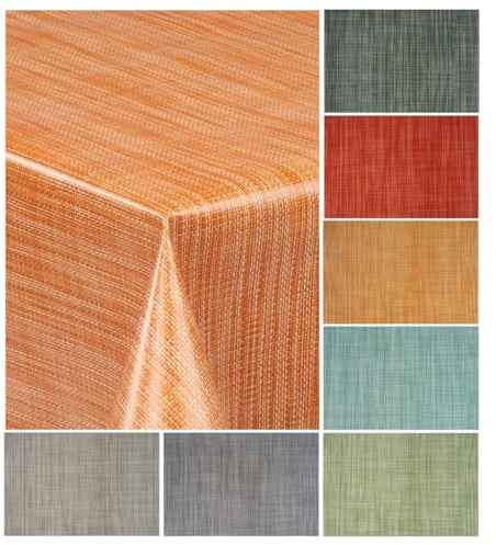 laro Wachstuch-Tischdecke Wachstischdecke Gartentischdecke Leinenoptik, Muster:Leinenoptik Orange Bronze, Größe:100x180
