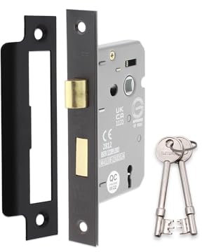 Brandschutz-Tür-Vorreiberschlösser, CE-BS-bewertet, 3 Hebel, 63 mm oder 75 mm, Mattschwarz, 63 mm