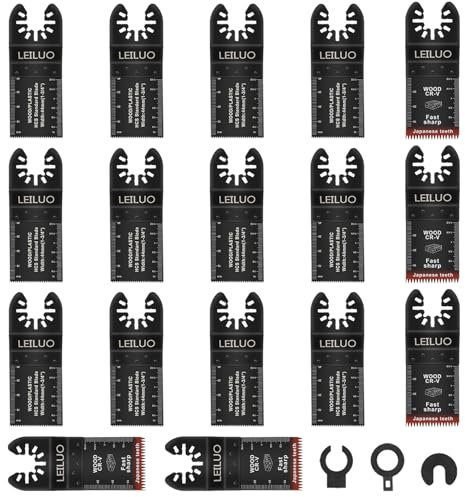 LEILUO Kit de 20 accesorios de hoja multiherramienta para cortar madera, yeso, accesorios universales de sierra oscilante con bolsa de almacenamiento compatible con DeWalt Dremel Makita y más