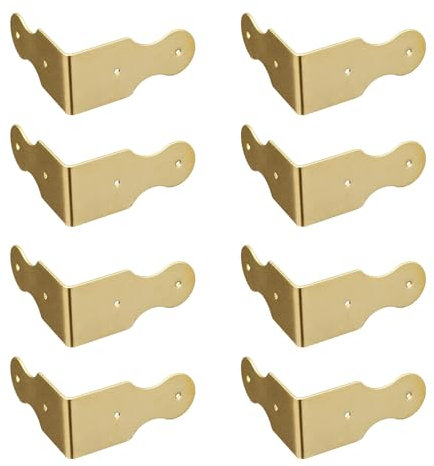 Lot de 8 protections d'angle vintage en laiton à angle droit pour bords de bureau, table, boîtes à bijoux, armoires, doré