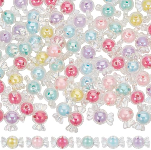 SOFPLATE 100 Stück Acryl Bonbonperlen Bonbonschleifen Perlen Großpackung Transparent Bunt Kawaii Kunstbonbons Schleifen Schleifenknoten Kleine Charm Perlen Für Die Schmuckherstellung Armbänder Halsket