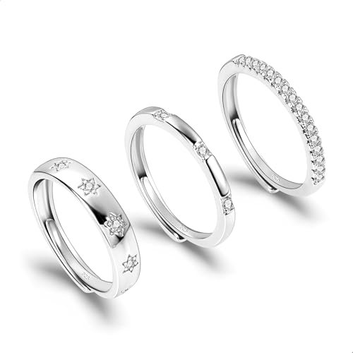 ALEXCRAFT Ringe Set Silber Damen mit Zirkonia Sivler Ring für Frauen Freundin Mama 3 Stück