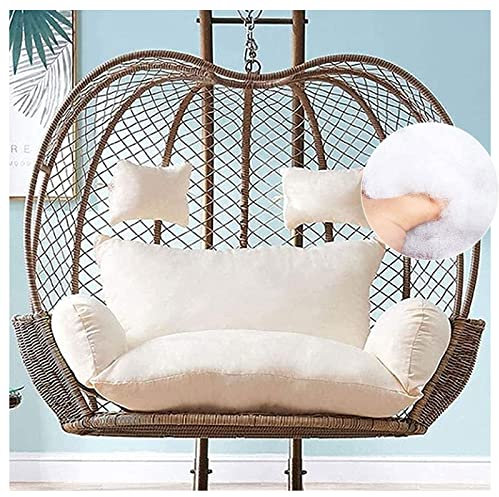 Outdoor Double Hanging Hammock Chair Swing Cushion for Garden Waterproof Thicken Hanging Basket Seat Cushion 2 Seater Egg Chair Swing Cushion Replacement White