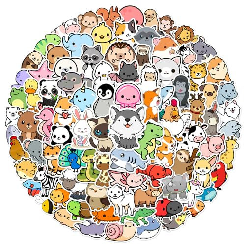 Small Cute Animal Stickers 100 Pcs, Colorful Animal Aesthetic Sticker for Scrapbooking, Art, Crafts, MacBook, Skateboard, Luggage Cute Stickers for Children Adults Teens