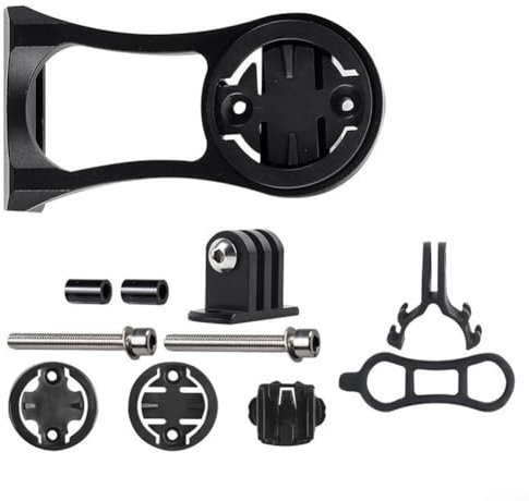 CARMOTTER Praktische Fahrradvorbauhalterung, Taschenlampenhalter mit Stoppuhr-Verlängerungssitz, Rot/Blau/Schwarz/Titan, ideal für M5-Lenkerbefestigungsschrauben (Schwarz)