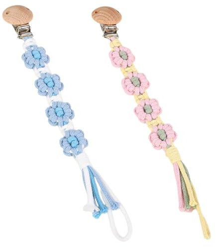 GXGM Baby Schnullerkette Clip, Schnullerkette, Cotton Dummy Chain, Trinkbecher Halteriemen für/Kinderwagen/Babytrage/Autositz, Schnullerband, 2 Stück
