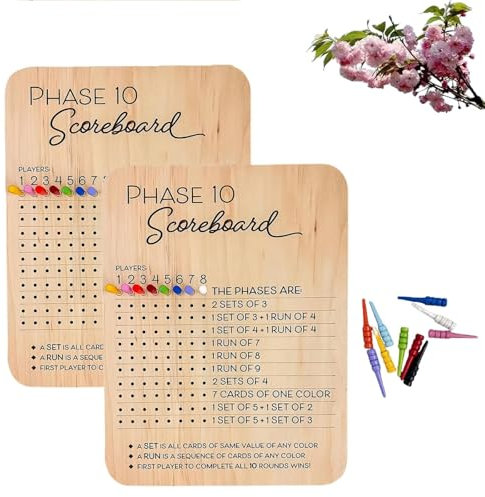 Phase 10 Anzeigetafel, Phase 10 Anzeigetafel, Phase 10 Flip, Phase 10 Würfelkartenspiel mit 8 farbigen Stiften, Punkteblätter for Familien und Erwachsene, Brettkartenspiele, Phase 10 Punkteblätter,(2p