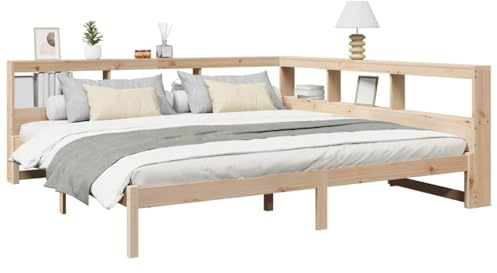 vidaXL Massivholzbett mit Regal ohne Matratze 180x200 cm Kiefernholz, Holzbett mit Regal, Massivholzbett mit Regal, Bett, Holzbett mit Bücherregal