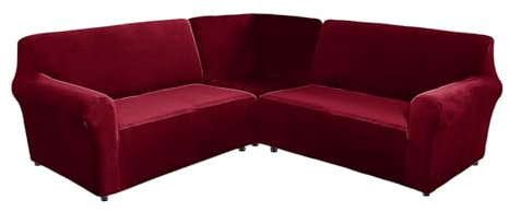 Sofabezug aus Samt in L-Form, 5-Sitzer, waschbar, Möbelschutz für Ecksofa, Ecksofa, Weinrot, für 5-Sitzer-Sofa