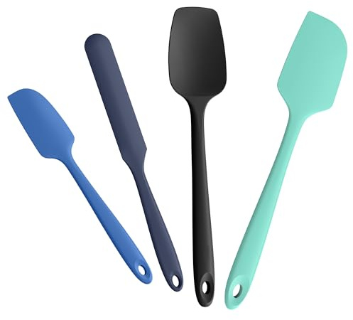 Doosu 4 Stück Silikon Spatel Set, 315 ℃ hitzebeständiger flexibel Teigschaber lebensmittelecht nahtloser Antihaft Küchenutensilien zum Kochen Backen Mischen Rühren Schaben Servieren (Mehrfarbig3)
