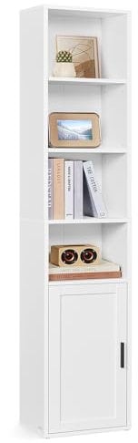 VASAGLE Bookcase, 6-Tier Tall Bookshelf, Book Shelf with Door, Shelving Unit, 24 x 31.8 x 175 cm, for Living Room, Home Office, Dinning Room, Cloud White LBC401W01