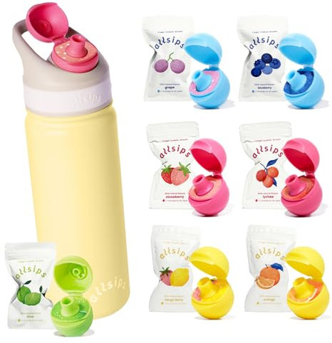 allsips 18oz Stainless Steel Air Water Bottle with 7 Straw & Refresher ScentSip Flavor Pods (Yellow)