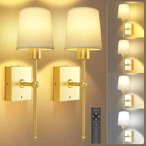 Toowell Akku Wandleuchte Innen Gold Wandleuchte Ohne Stromanschluss,Batteriebetrieben Wandlampe mit Fernbedienung Aufladbar Kabellose Wandlampe mit Batterie für Wohnzimmer Treppe Schlafzimmer,2 Stück