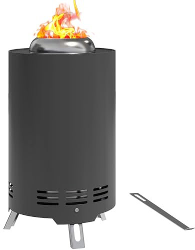 Outsunny Bol de feu Ø16x25cm en Acier Inoxydable Foyer avec tisonnier Bols de feu sans fumée Corbeille à feu pour Jardin, Balcon terrasse, Outdoor BBQ Camping Gris