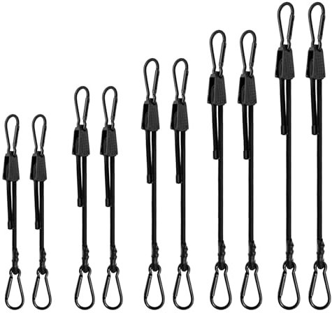 10 corde regolabili a moschettone con gancio, lunghezza 45,7 cm, 91,4 cm, 121,9 cm, 152,4 cm, 203,2 cm, corde elastiche regolabili, resistenti per bicicletta, bagagli, campeggio