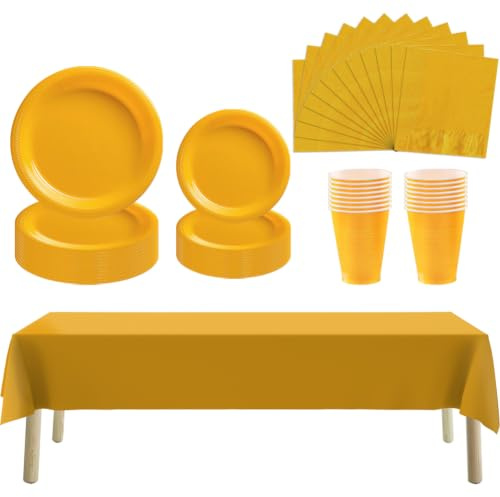 ZOOMPIL 81 Pièces Vaisselle Anniversaires Jaune, Résistantes, Réutilisables | 20 Invités, Matériaux Robustes, Lavable, Fête d'Anniversaire