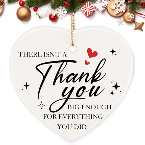 PRSTENLY Christmas Thank You Gift, Thank You Gifts For Women, Heart Shape Ceramic Thanks You Gifts for Women Hanging Keepsake Ornaments Gift For Friend, Teacher, Family, Coworker