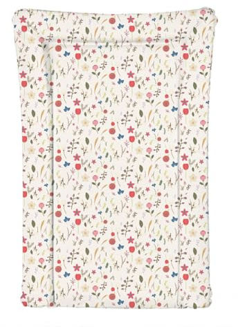 Matelas à langer imperméable pour bébé fille avec bords surélevés 46 x 73 cm – Petites fleurs – Mélange de rose, rouge et bleu – Motif floral coloré