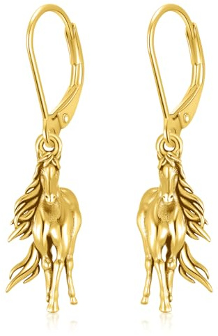 PROESS Goldene Pferde Ohrringe 925 Sterling Silber Ohrringe in Pferdeförmige Hypoallergener Pferde Schmuck Geschenk für Pferdeliebhaber Damen