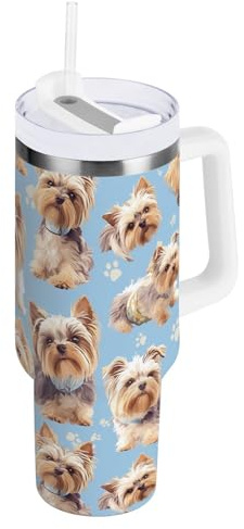 Yorkshire Terrier Dogs Chic Blue Vacuum 40 oz Tumbler with Leak Resistant Flip 40 oz Water Bottle Reusable Mug for Water, Iced Tea or Coffee