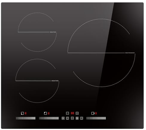 Disaenvir Induction Hob 3 Zone, Built-in Electric Hob 60 cm | Boost, Timer, Child Safety Lock, 9 Power Levels, 6500W, 220-240V, No Plug