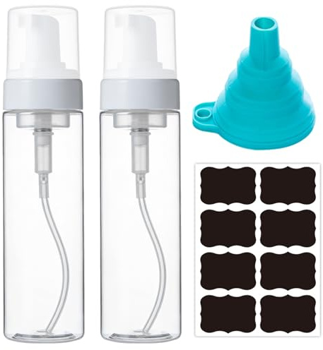 2 botellas de espuma dispensadoras, bombas de espuma, rellenables, con adhesivo, con embudo para champú, gel de ducha líquido