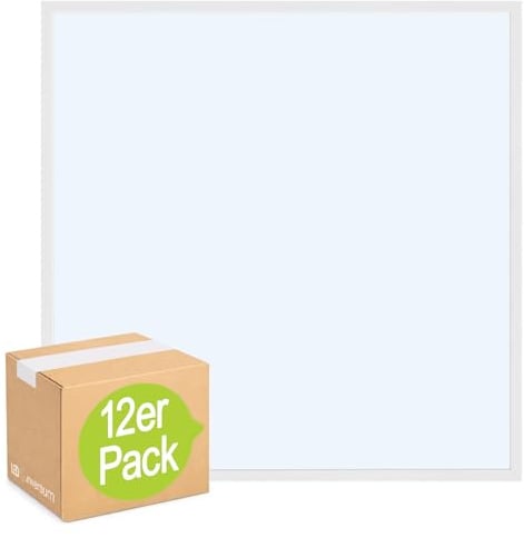 12x LED Panel rahmenlos 62x62cm 40W 6500K tageslichtweiß 4000lm 100 Lumen/Watt flimmerfrei UGR<22 Einbau Rasterleuchte Einlegeleuchte Deckenleuchte Odenwalddecke OWA 620x620x32mm