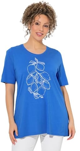 Ulla Popken Damen große Größen Übergrößen Plus Size T-Shirt, Zitrone, A-Linie, Rundhals, Halbarm, Modalmix Pfauenblau 42+ 847929740-42+