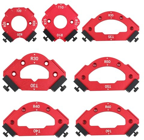 YedZen 7 Stück Frässchablonen Set, 3-in-1 Radiuslehre für Oberfräsen | Aus Aluminium, R10–R60 und T10–T60 für präzise Innen und Außenrundungen sowie Fasen bei der Holzbearbeitung