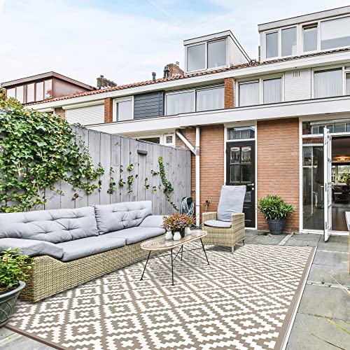 Green Decore Nirvana Wendbarer Outdoor-Teppich aus Kunststoff, Taupe/Weiß