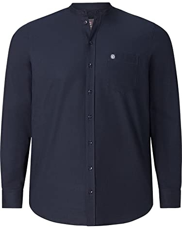 Jan Vanderstorm Herren Stehkragenhemd Kallu Hemd mit Stehkragen| einfarbig in Leinen-Optik | langärmliges Basic Oberhemd | 100% Baumwolle | Größe L - 7XL dunkelblau, XL - 43/44