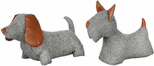 2 Stück Rivanto® Türstopper Hund in sortierter Ausführung, ca. 1,6 kg, 31,4 x 10,8 x 26,9 cm, lustiger Türkeil, in grau mit braunen Kunstlederapplikat