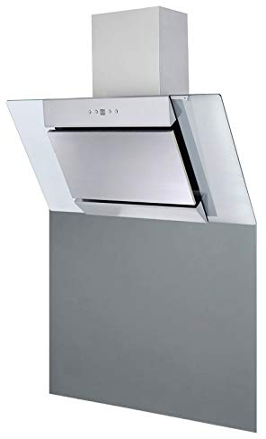 SIA AGL91SS 90cm Angled Stainless Steel & Clear Glass Chimney Cooker Hood Kitchen Extractor Fan & SP90GY Toughened Grey Glass Splashback 90cm x 75cm