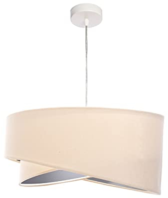 Licht-Erlebnisse Pendelleuchte Creme Silber Stoff Schirm in Velours Optik Ø50cm Schlafzimmer Wohnzimmer Hängelampe