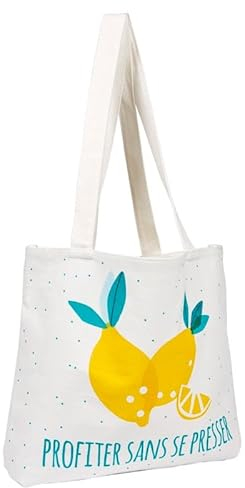 Draeger Paris – Tote Bag Zitronen Profiter sans se presser (auf Französisch) – leicht, robust und ultraweich – geräumige Innenseite – Tote Bag aus 100% Baumwolle - Einkaufstasche wiederverwendbar