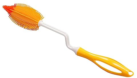 STONELINE Silikon Flaschenbürste Lang 35 cm, 360 ° Drehbarer Stiel, Küchenbürste Spülbürste Reinigungsbürste für Flaschen Gläser Kannen Vasen Babyflaschen Sauger, Bürstenkopf Sterilisierbar, Gelb