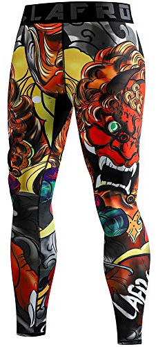 LAFROI Men's Quick Dry Cool Compression Fit Tights Leggings Waistband-YSK08 Lion Dance Size LG