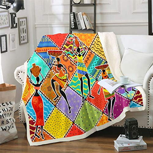 Tbrand Afrikanische Frau unter dem Motto Kuscheldecke Frauen Ethnisches Afrikanisches Gitter Plaid Decke 150x200cm traditionelles Afro Wohndecke Exotisches Design Flanell Fleecedecke