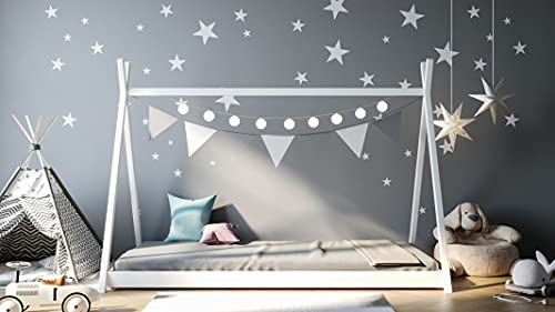 WFL GROUP Kinderbett Tipi Massivholz Einzelbett 3ft 90x190 80x180 80x160 - Jugendbett - Montessori Haus Hüttenbett - Kleinkindbett - Für Jungen Und Mädchen - Natürliches Kiefernholz - 180x80 - Weiss