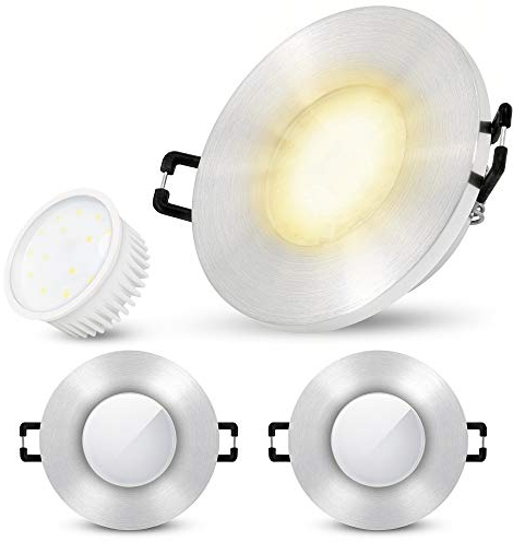 SSC-LUXon 3er Bundle BEDA Spot Downlight flach Schutzart IP65 mit LED tauschbar warmweiß 4W - Deckenspot Bad 230V gebürstet