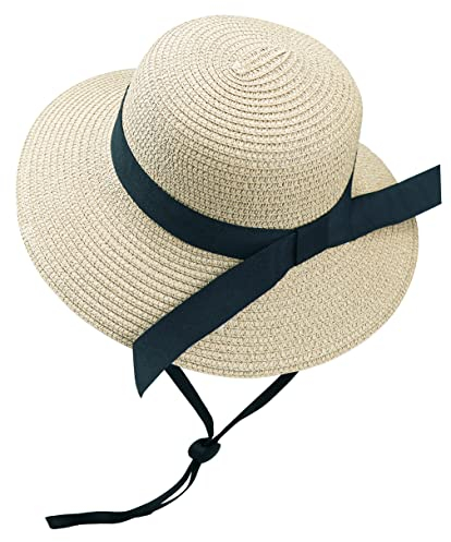 Eohak Girl's Fashion Sun Protection for Beach Summer Hats, Big Beige, 9-17 años