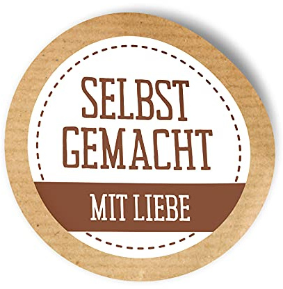 itenga 50x Etikett selbstgemacht mit Liebe Sticker Aufkleber braun selbstklebend für Marmelade Einmachgläser Geschenke - hochwertiges Papier - rund 4cm