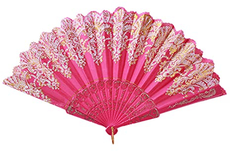 Handfächer Stofffächer,Vintage Faltfächer Chinesischer Stoff Fächer Faltfächer für Abkühlung im Sommer Hochzeit Geschenk Muttertag Party Kostüm Halloween Karneval Fasching Tanzen Hand Fan,Rose