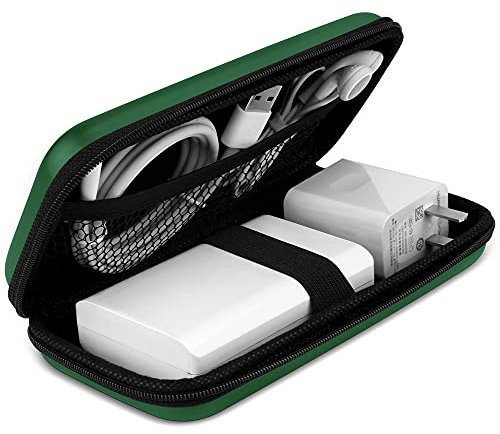 iMangoo Stoßfeste Tragetasche aus EVA-Material, stoßfest, für Reisen, 12000 mAh, Banktasche, USB-Kabel, Organizer, Ohrstöpsel, Tasche, Zubehör, glatte Beschichtung, Geldbörse, Mitternachtsgrün