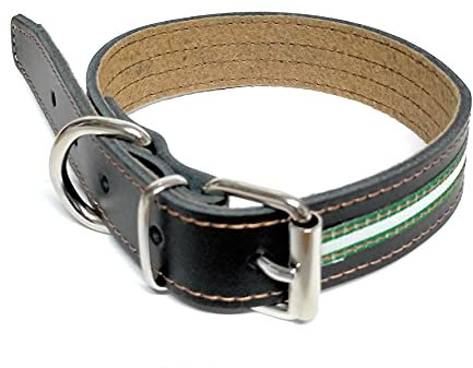 Collar De Cuero para Perros | Collar Perro | Collar Piel | Collar Bandera Andalucía (Mediano - Contorno DE 32 A 42 CMS.)