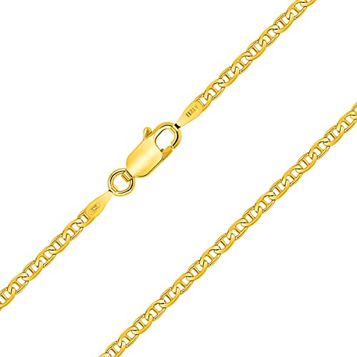 Planetys - Cadena de malla marina de plata 925/1000 chapada en oro amarillo 18 quilates, ancho 2,4 mm, 40-45-50-55-60-65-70 cm