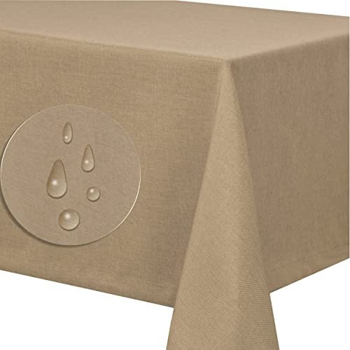 Leinendecke Tischdecke Tischtuch Leinen Optik pflegeleicht schmutzabweisend abwaschbar Lotuseffekt Fleckschutz (Eckig 130x260 cm, Sand)
