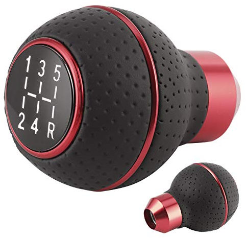 KIMISS Automatik-Schaltknauf, Auto Schaltknauf Kopfgriff Hebel 5-Gang-Schaltknauf, Aluminiumlegierung und Leder, Manuelles Autozubehör(C (rot))