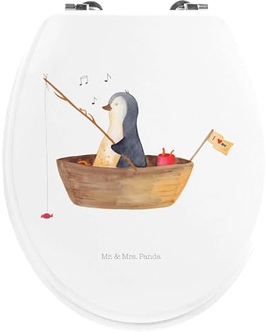 Mr. & Mrs. Panda Motiv WC Sitz Pinguin Angelboot - Geschenk, Klodeckel, optimistisch, Klobrille, Toilettendeckel, Toilette, WC-Sitz, Motivation,