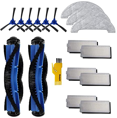 aotengou Kit d'accessoires de rechange pour aspirateur robot Ultenic D5s Pro D5s Pro+ D5s D5 17 packs 2 brosses principales et 6 filtres et 6 brosses latérales et 3 chiffons de vadrouille